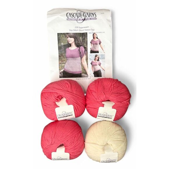 Cascade Yarns 220 100% Superwash Wool Slip Stitch Short Sleeve Top Knitting Kit - Picture 1 of 5